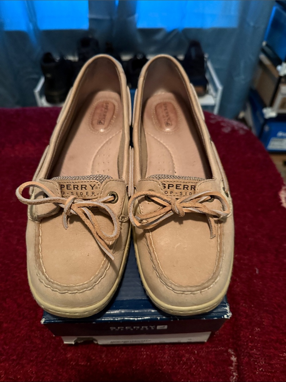 Sperry Women's Tan Nubuck Moccasin Slip-Ons with Bow Detail